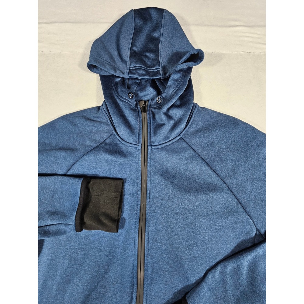 Adidas Mens Full Zip Hoodie Blue Heathered Performance Sweatshirt Large RN88387